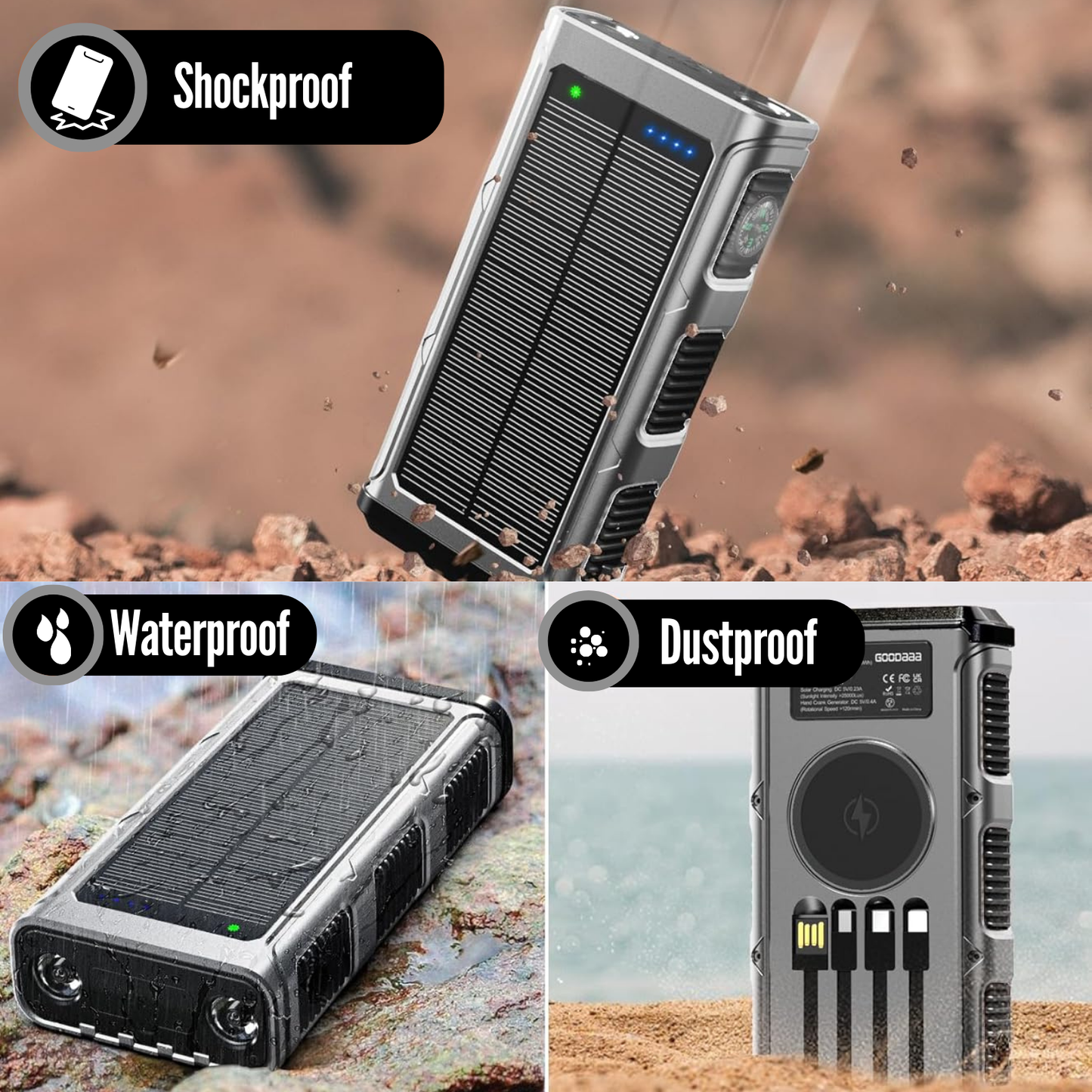 PowerNexus™ – The Ultimate 45,800mAh Hand Crank Solar Power Bank & Camping Light for Endless Adventures! 3-Pack